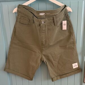 Old Navy Light Olive Green Women’s Cuffed Bermuda Jean Shorts